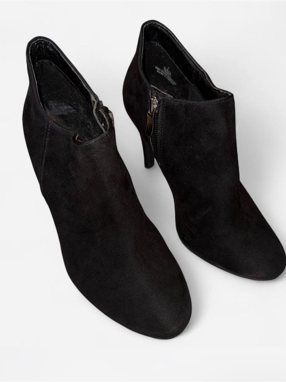 Xappeal Black Suede Heel Ankle Bootie with Side Zip